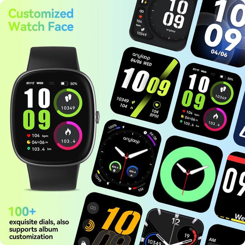 anyloop Smart Watches for Men Women with 24/7 Heart Rate Blood Oxygen Monitor Sleep Tracking, 46mm 37g Step Calorie Counter Fitness Watch Activity Trackers for iOS and Android Phones