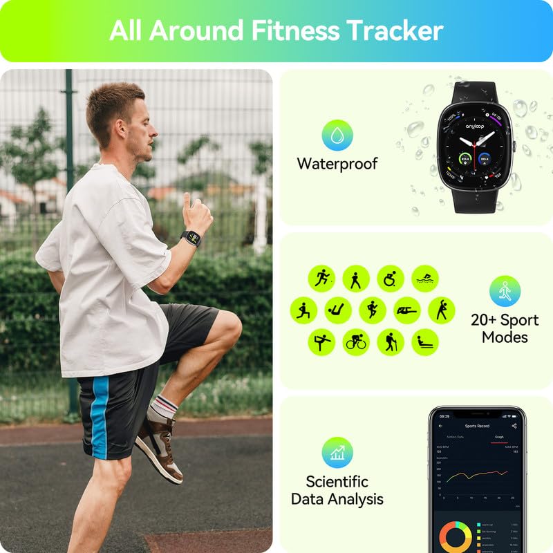 anyloop Smart Watches for Men Women with 24/7 Heart Rate Blood Oxygen Monitor Sleep Tracking, 46mm 37g Step Calorie Counter Fitness Watch Activity Trackers for iOS and Android Phones