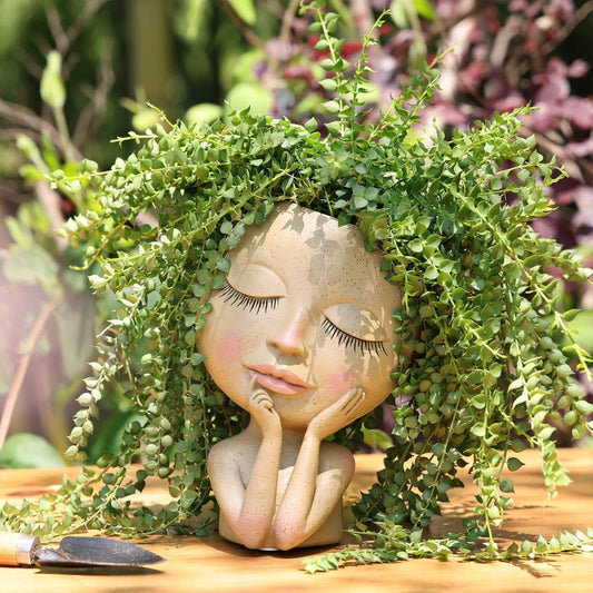 Face Head Planter Succulent Plant Flower Pot Resin Container With Drain Holes Flowerpot Figure Garden Decor Tabletop Ornament - Utoper