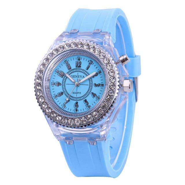light-blue LED Flash Luminous Watch Personality trends students lovers jellies men's watches light Wrist Watches reloj mujer часы женские Utoper