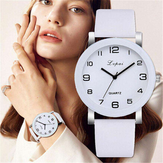 LVPAI Woman's Watch Fashion Simple White Quartz Wristwatches Sport Leather Band Casual Ladies Watches Women Reloj Mujer Ff Utoper