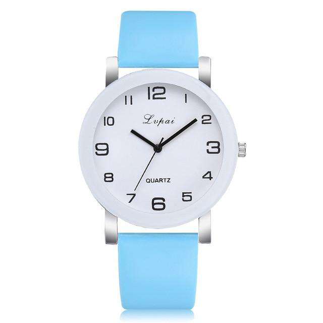Sky-Blue LVPAI Woman's Watch Fashion Simple White Quartz Wristwatches Sport Leather Band Casual Ladies Watches Women Reloj Mujer Ff Utoper