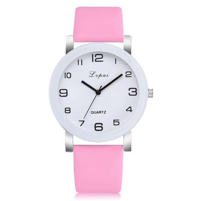 Pink LVPAI Woman's Watch Fashion Simple White Quartz Wristwatches Sport Leather Band Casual Ladies Watches Women Reloj Mujer Ff Utoper
