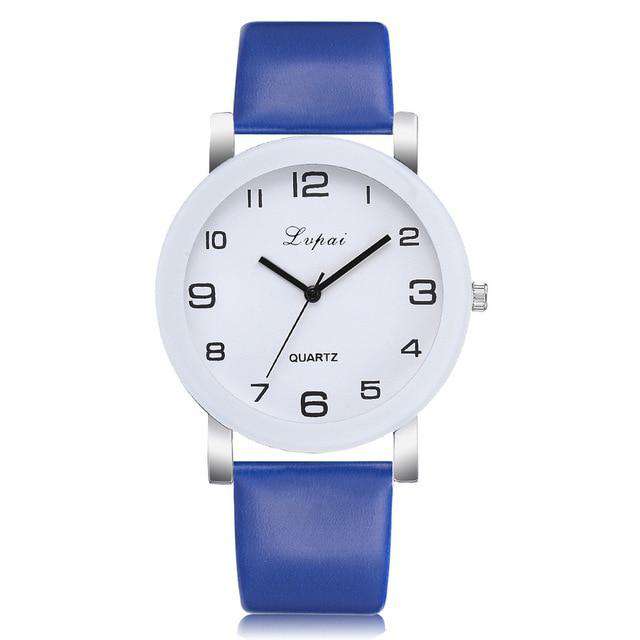Dark-Blue LVPAI Woman's Watch Fashion Simple White Quartz Wristwatches Sport Leather Band Casual Ladies Watches Women Reloj Mujer Ff Utoper