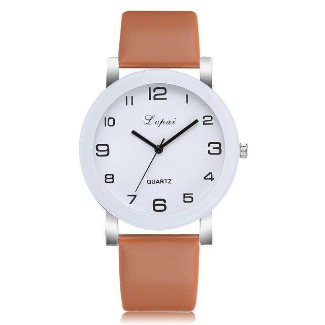 Coffee LVPAI Woman's Watch Fashion Simple White Quartz Wristwatches Sport Leather Band Casual Ladies Watches Women Reloj Mujer Ff Utoper