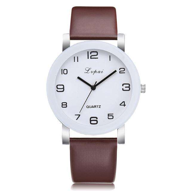 Brown LVPAI Woman's Watch Fashion Simple White Quartz Wristwatches Sport Leather Band Casual Ladies Watches Women Reloj Mujer Ff Utoper