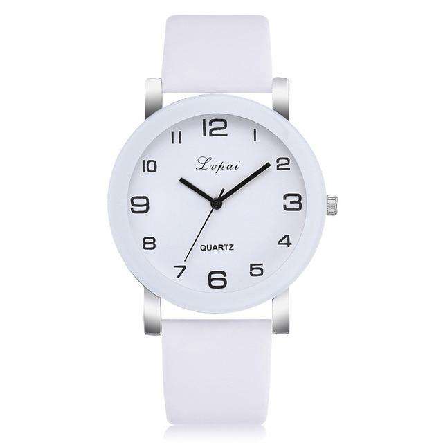 White LVPAI Woman's Watch Fashion Simple White Quartz Wristwatches Sport Leather Band Casual Ladies Watches Women Reloj Mujer Ff Utoper
