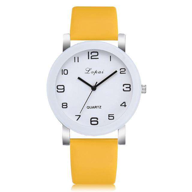 Yellow LVPAI Woman's Watch Fashion Simple White Quartz Wristwatches Sport Leather Band Casual Ladies Watches Women Reloj Mujer Ff Utoper