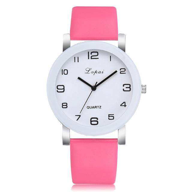 Hot-Pink LVPAI Woman's Watch Fashion Simple White Quartz Wristwatches Sport Leather Band Casual Ladies Watches Women Reloj Mujer Ff Utoper