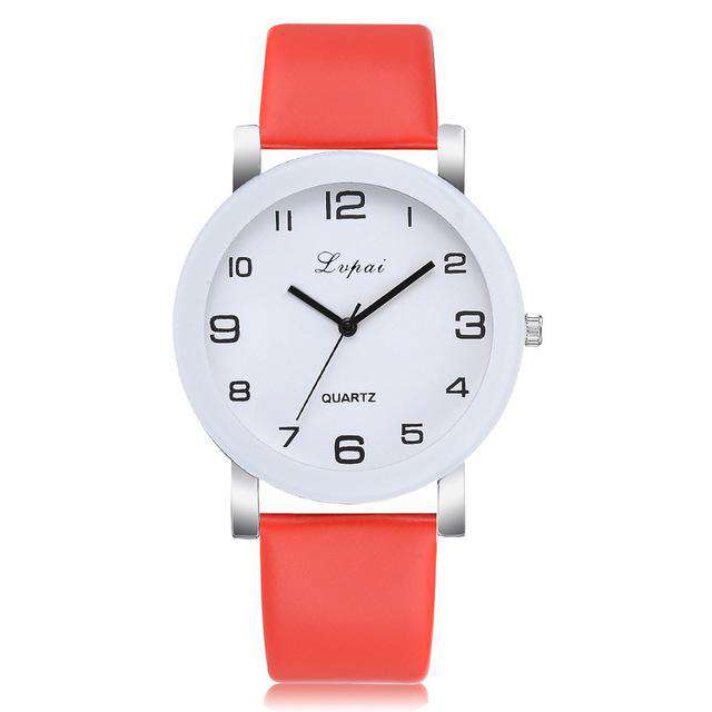 Red LVPAI Woman's Watch Fashion Simple White Quartz Wristwatches Sport Leather Band Casual Ladies Watches Women Reloj Mujer Ff Utoper