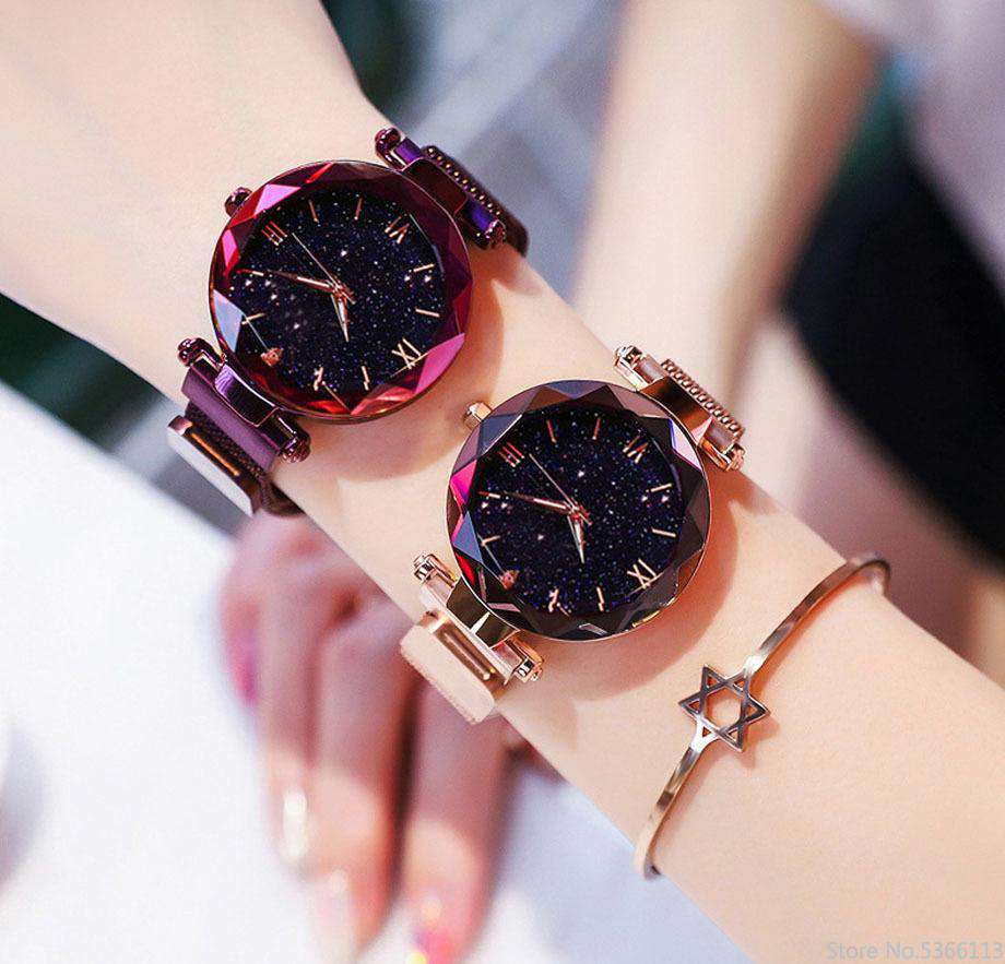 Luxury Women Watches Fashion Elegant Magnet Buckle Vibrato Purple Ladies Wristwatch 2019 New Starry Sky Roman Numeral Gift Clock Utoper