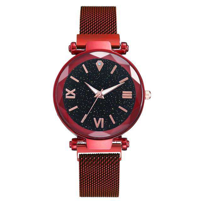 Red Luxury Women Watches Fashion Elegant Magnet Buckle Vibrato Purple Ladies Wristwatch 2019 New Starry Sky Roman Numeral Gift Clock Utoper