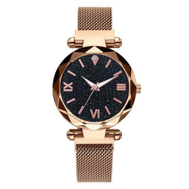 Rose-gold Luxury Women Watches Fashion Elegant Magnet Buckle Vibrato Purple Ladies Wristwatch 2019 New Starry Sky Roman Numeral Gift Clock Utoper
