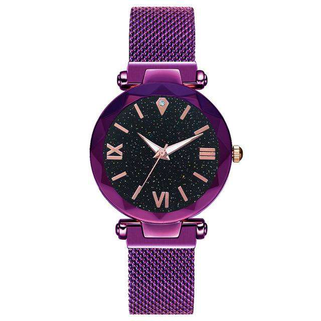 Purple Luxury Women Watches Fashion Elegant Magnet Buckle Vibrato Purple Ladies Wristwatch 2019 New Starry Sky Roman Numeral Gift Clock Utoper