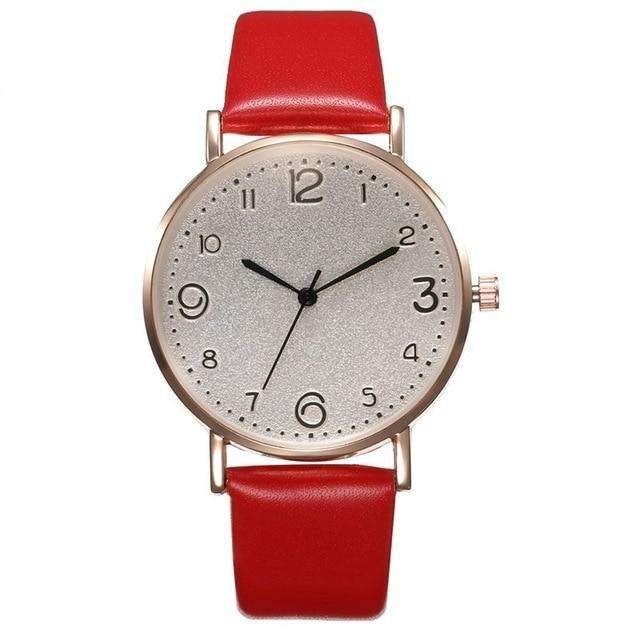 kh023-red Top Style Fashion Women's Luxury Leather Band Analog Quartz WristWatch Golden Ladies Watch Women Dress Reloj Mujer Black Clock Utoper