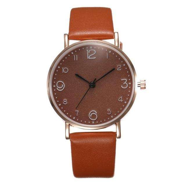 kh023-brown Top Style Fashion Women's Luxury Leather Band Analog Quartz WristWatch Golden Ladies Watch Women Dress Reloj Mujer Black Clock Utoper