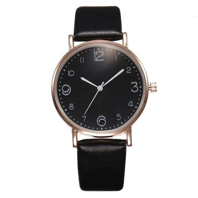 kh023-black Top Style Fashion Women's Luxury Leather Band Analog Quartz WristWatch Golden Ladies Watch Women Dress Reloj Mujer Black Clock Utoper