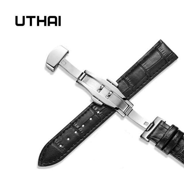 Black-24mm UTHAI Z09 Genuine Leather Watchbands 12-24mm Universal Watch Butterfly buckle Band Steel Buckle Strap Wrist Belt Bracelet + Tool Utoper