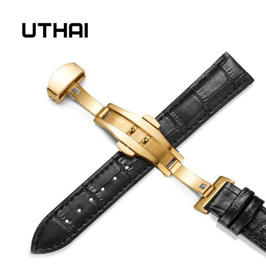 UTHAI Z09 Plus Genuine Leather Watchbands 12-24mm Universal Watch Butterfly Buckle Band Steel Buckle Strap 22mm watch band Utoper