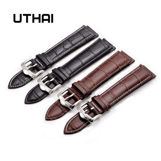 UTHAI Z20 Leather Watchband Crocodile Pattern Strap 14mm 16mm 18mm 20mm 22mm 24mm Silver Metal Buckle Clasp Women Men Watch band Utoper