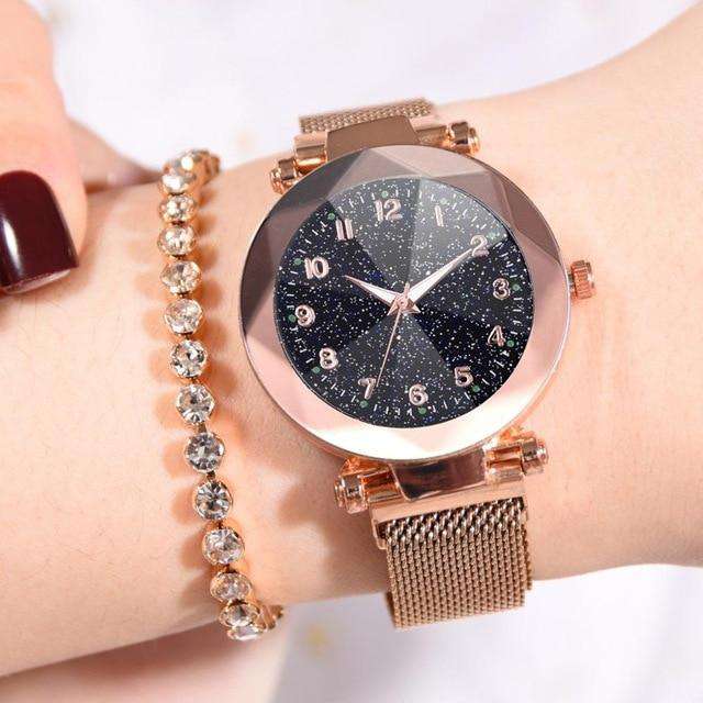 Rose Watches Women Fashion Luxury Stainless Steel Magnetic Buckle Strap Refractive surface Luminous Dial Ladies Quartz Watch Utoper