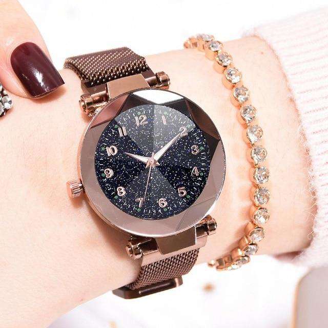 Coffee Watches Women Fashion Luxury Stainless Steel Magnetic Buckle Strap Refractive surface Luminous Dial Ladies Quartz Watch Utoper