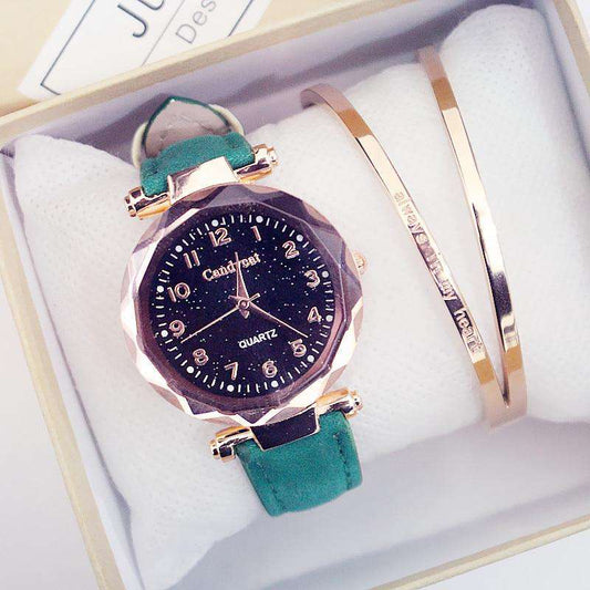 Women Fashion Watches Hot Sale Cheap Starry Sky Ladies Bracelet Watch Casual Leather Quartz Wristwatches Clock Relogio Feminino Utoper
