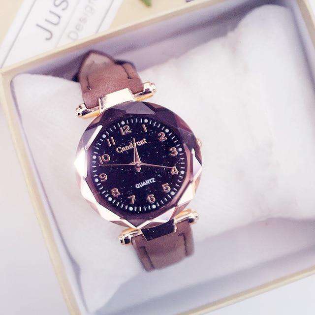 Brown-Color Women Fashion Watches Hot Sale Cheap Starry Sky Ladies Bracelet Watch Casual Leather Quartz Wristwatches Clock Relogio Feminino Utoper