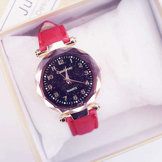 Red-Color Women Fashion Watches Hot Sale Cheap Starry Sky Ladies Bracelet Watch Casual Leather Quartz Wristwatches Clock Relogio Feminino Utoper