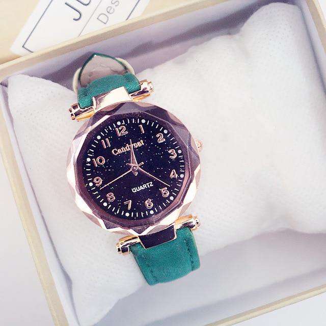 Green-Color Women Fashion Watches Hot Sale Cheap Starry Sky Ladies Bracelet Watch Casual Leather Quartz Wristwatches Clock Relogio Feminino Utoper