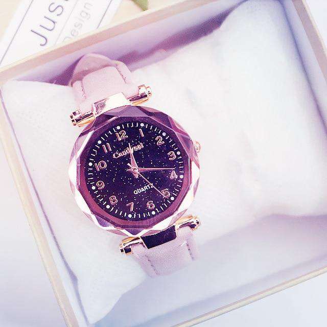 Pink-Color Women Fashion Watches Hot Sale Cheap Starry Sky Ladies Bracelet Watch Casual Leather Quartz Wristwatches Clock Relogio Feminino Utoper