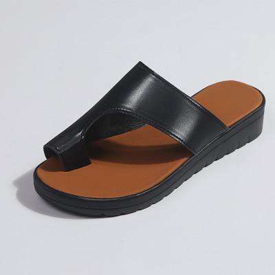 Black-12 Women PU Leather Shoes Comfy Platform Flat Sole Ladies Casual Soft Big Toe Foot Correction Sandal Orthopedic Bunion Corrector Utoper