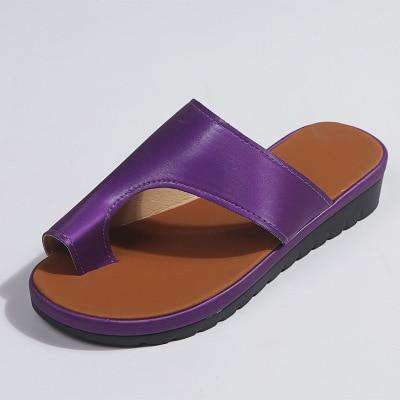 purple-12 Women PU Leather Shoes Comfy Platform Flat Sole Ladies Casual Soft Big Toe Foot Correction Sandal Orthopedic Bunion Corrector Utoper