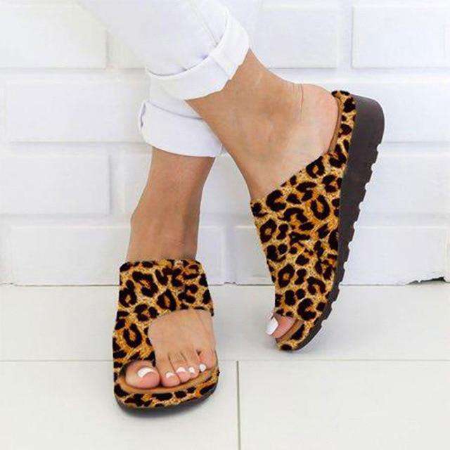 Leopard-12 Women PU Leather Shoes Comfy Platform Flat Sole Ladies Casual Soft Big Toe Foot Correction Sandal Orthopedic Bunion Corrector Utoper