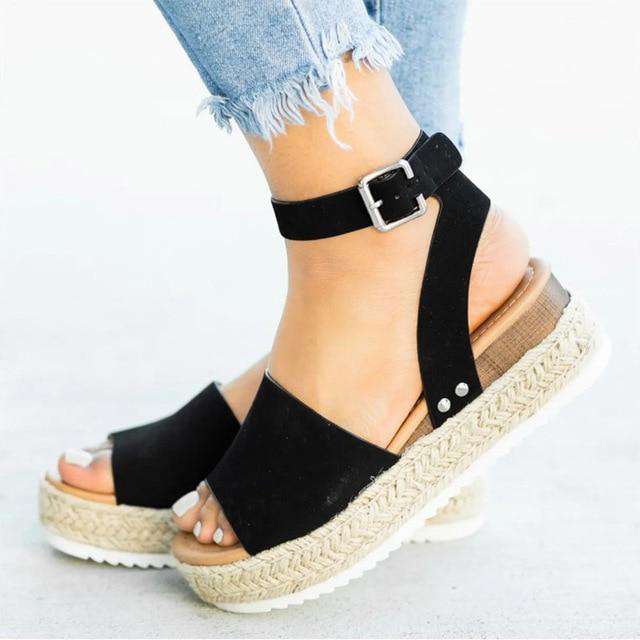 Black-10.5 Women Sandals Plus Size Wedges Shoes For Women High Heels Sandals Summer Shoes 2019 Flip Flop Chaussures Femme Platform Sandals Utoper