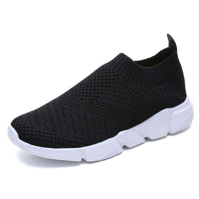 Black-10.5 Women Shoes 2019 New Flyknit Sneakers Women Breathable Slip On Flat Shoes Soft Bottom White Sneakers Casual Women Flats Krasovki Utoper