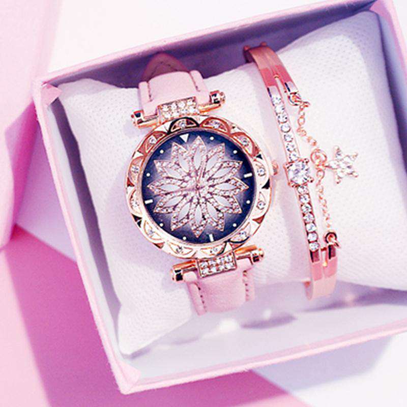 Women Starry Sky Watch Luxury Rose Gold Diamond Watches Ladies Casual Leather Band Quartz Wristwatch Female Clock zegarek damski Utoper