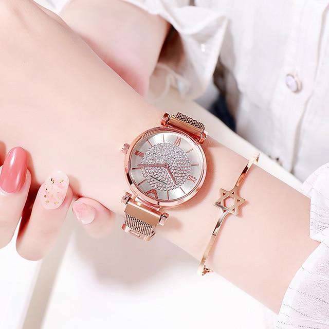 Rose Women Watches 2019 Luxury Diamond Rose Gold Ladies Wrist Watches Magnetic Women Bracelet Watch For Female Clock Relogio Feminino Utoper