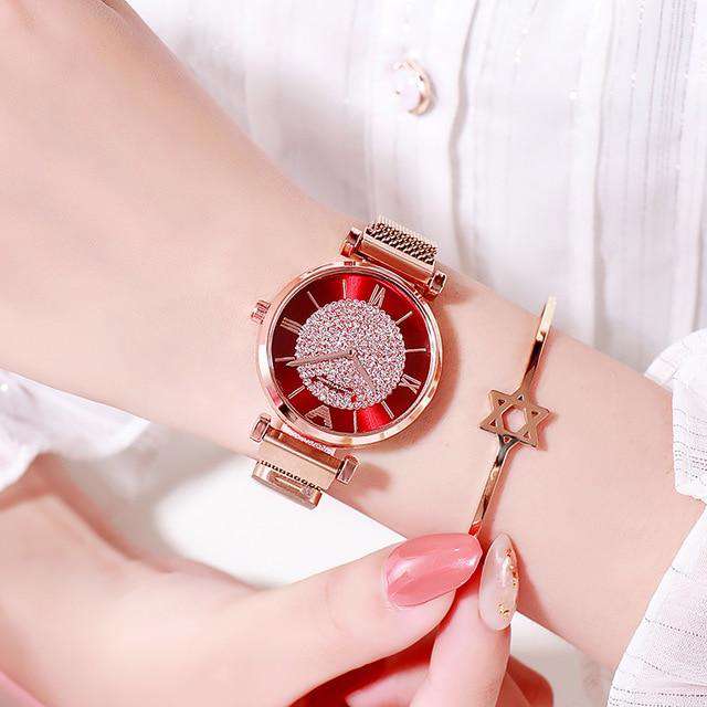 Red Women Watches 2019 Luxury Diamond Rose Gold Ladies Wrist Watches Magnetic Women Bracelet Watch For Female Clock Relogio Feminino Utoper