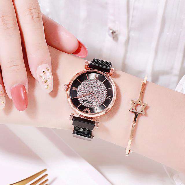 Black Women Watches 2019 Luxury Diamond Rose Gold Ladies Wrist Watches Magnetic Women Bracelet Watch For Female Clock Relogio Feminino Utoper