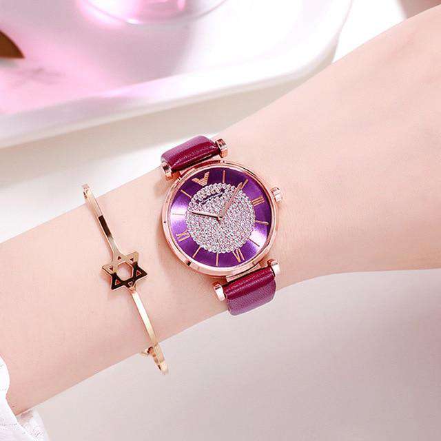 leather-purple Women Watches 2019 Luxury Diamond Rose Gold Ladies Wrist Watches Magnetic Women Bracelet Watch For Female Clock Relogio Feminino Utoper