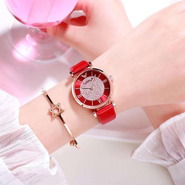 leather-red Women Watches 2019 Luxury Diamond Rose Gold Ladies Wrist Watches Magnetic Women Bracelet Watch For Female Clock Relogio Feminino Utoper