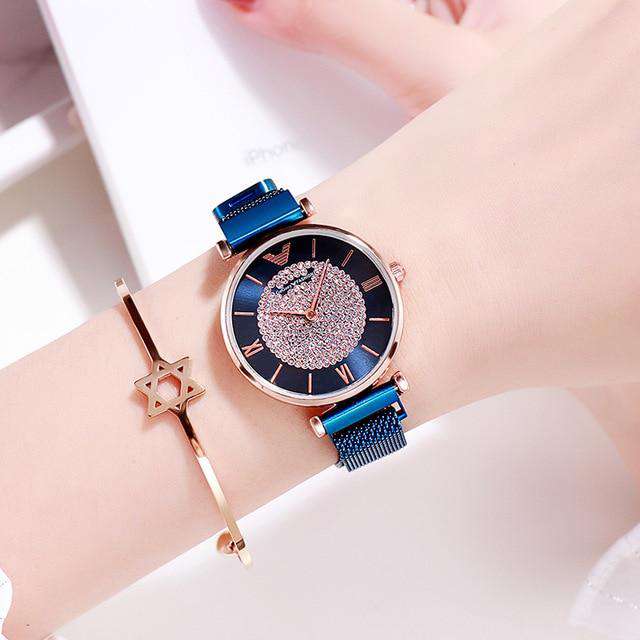 Blue Women Watches 2019 Luxury Diamond Rose Gold Ladies Wrist Watches Magnetic Women Bracelet Watch For Female Clock Relogio Feminino Utoper