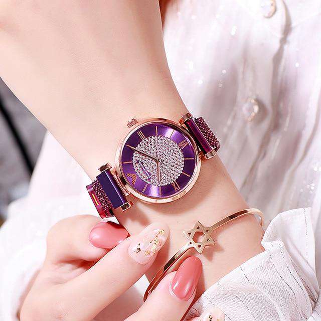 Purple Women Watches 2019 Luxury Diamond Rose Gold Ladies Wrist Watches Magnetic Women Bracelet Watch For Female Clock Relogio Feminino Utoper