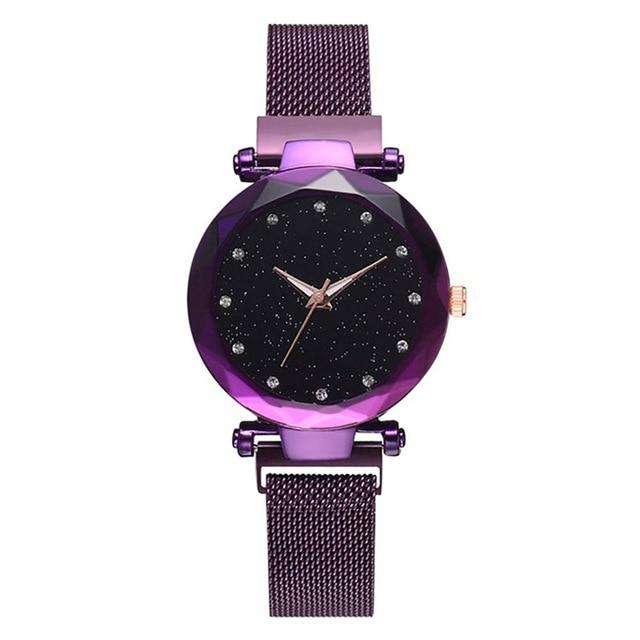 Purple Women Watches Rose Gold Starry Sky Luxury Magnetic Mesh Rhinestone Quartz Wristwatch Lady Female Diamond Watch relogio feminino Utoper