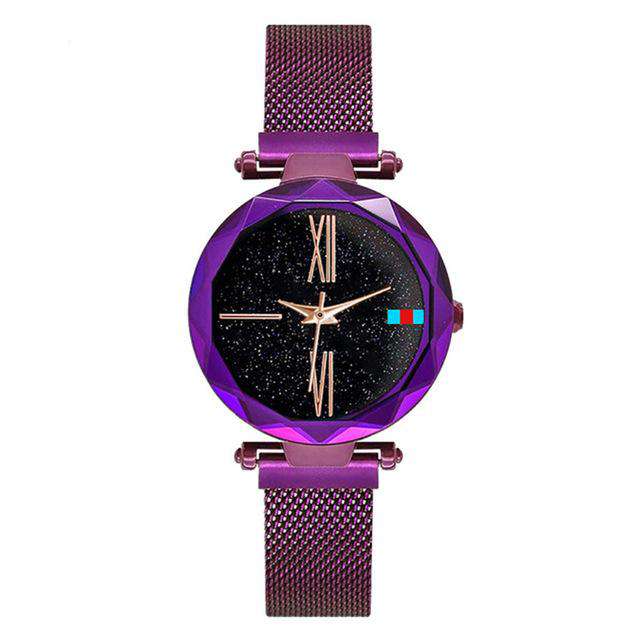 purple-1 Women Watches Rose Gold Starry Sky Luxury Magnetic Mesh Rhinestone Quartz Wristwatch Lady Female Diamond Watch relogio feminino Utoper