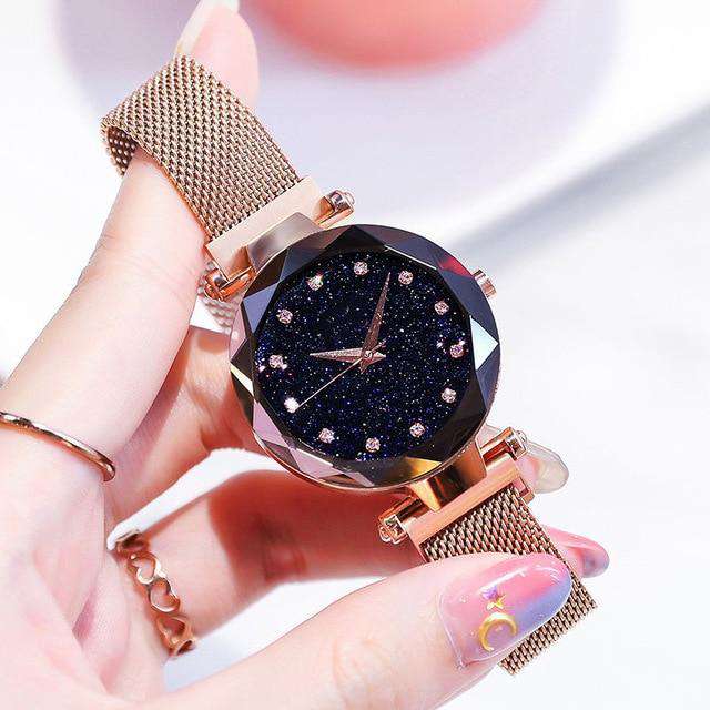 Gold Women Watches Rose Gold Starry Sky Luxury Magnetic Mesh Rhinestone Quartz Wristwatch Lady Female Diamond Watch relogio feminino Utoper