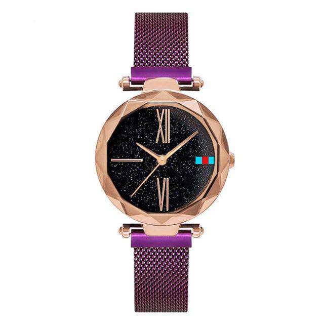 purple-gold Women Watches Rose Gold Starry Sky Luxury Magnetic Mesh Rhinestone Quartz Wristwatch Lady Female Diamond Watch relogio feminino Utoper