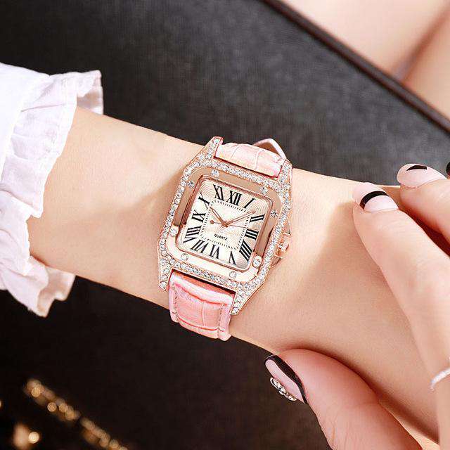 pink Women diamond Watch starry Luxury Bracelet set Watches Ladies Casual Leather Band Quartz Wristwatch Female Clock zegarek damski Utoper