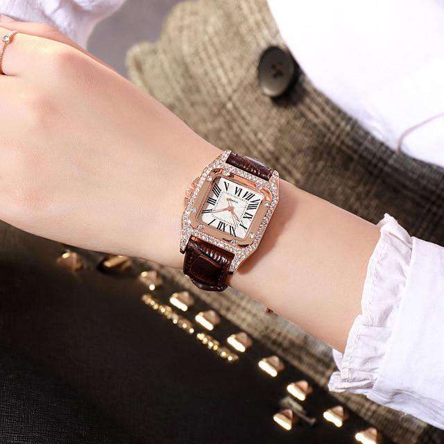 Brown Women diamond Watch starry Luxury Bracelet set Watches Ladies Casual Leather Band Quartz Wristwatch Female Clock zegarek damski Utoper